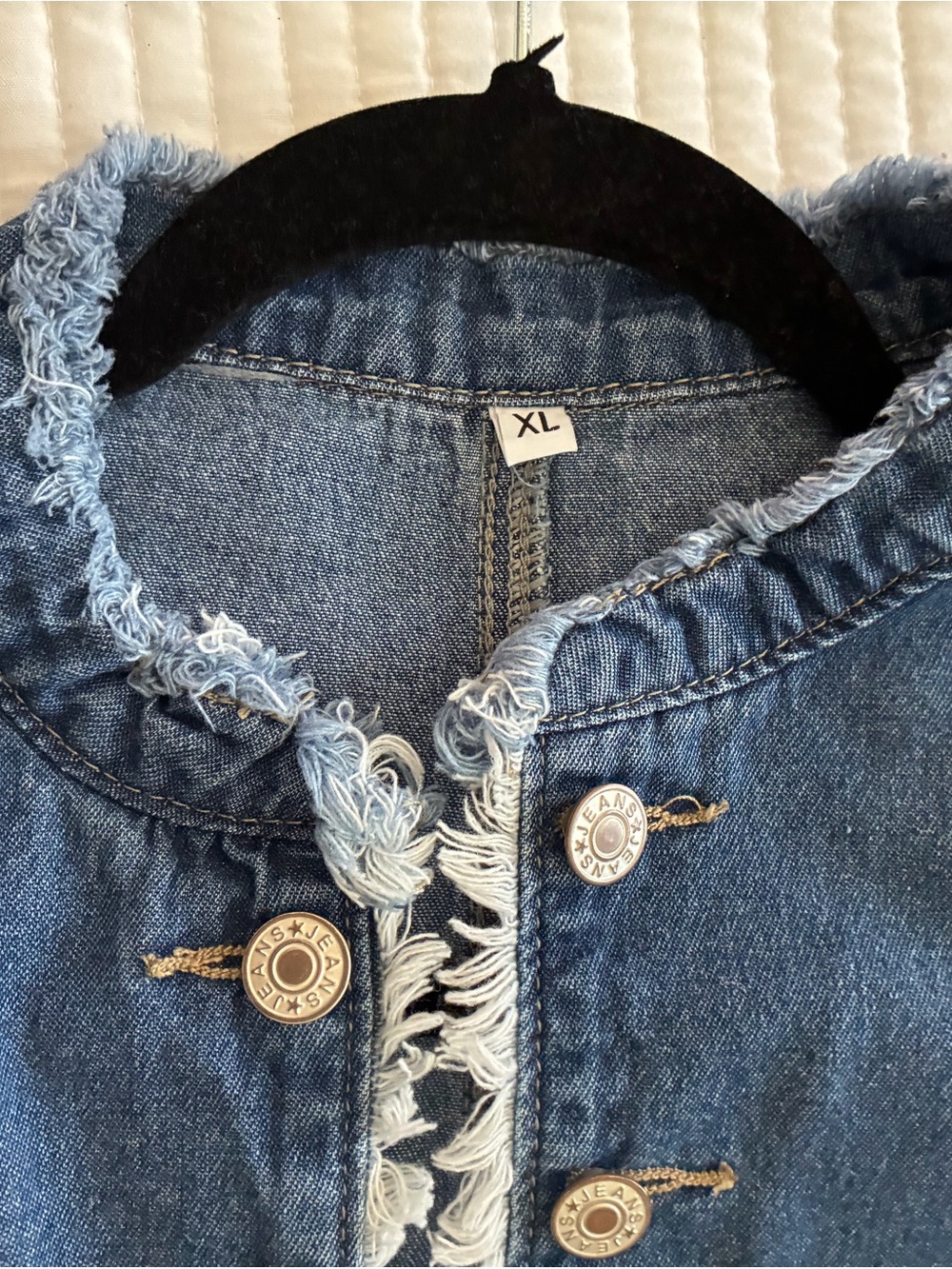 Denim Military-Style Jacket with Frayed Trim & Detail Stitching - Picture 9 of 12